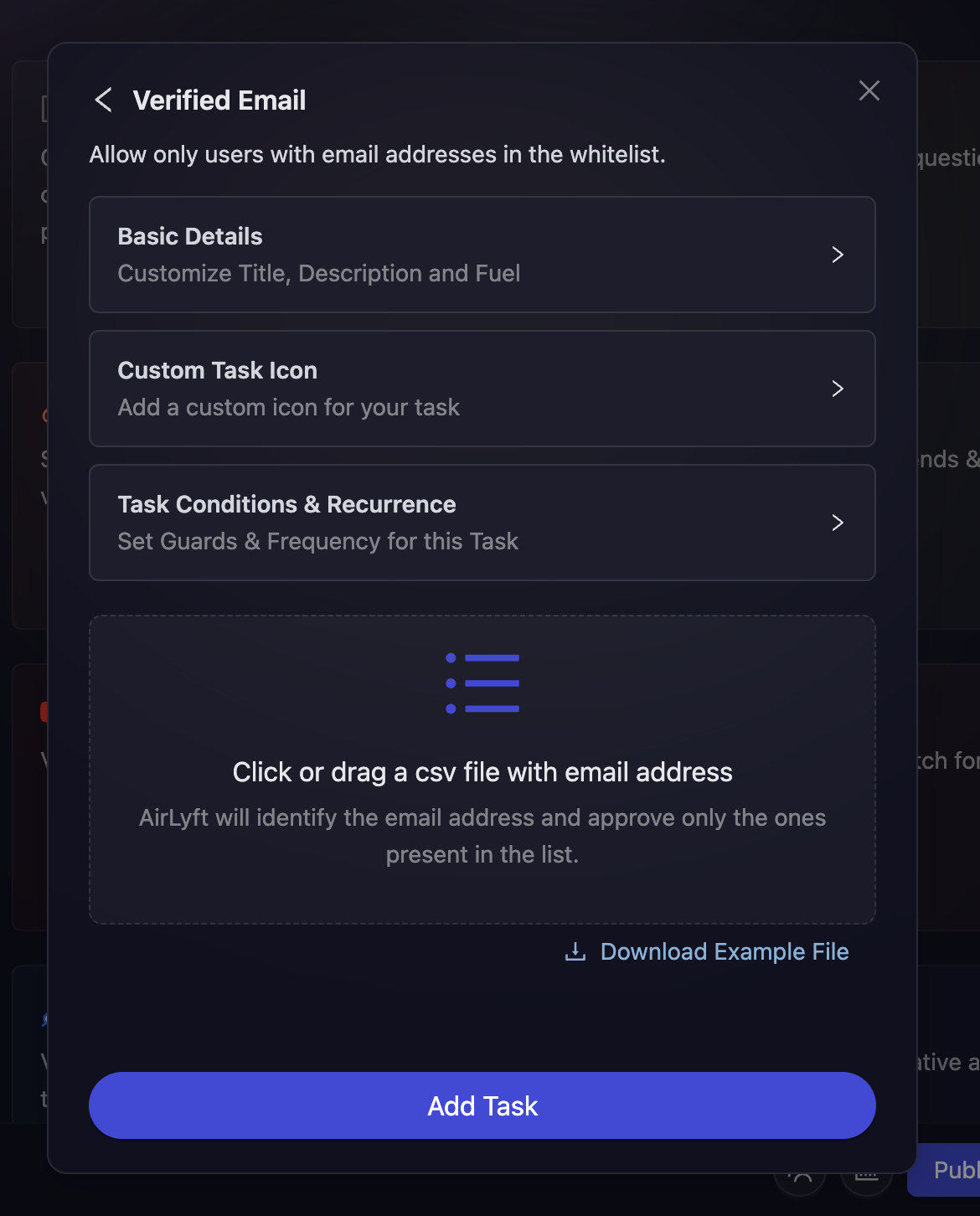Email Task Whitelist