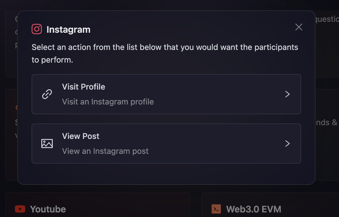 Instagram Task Options