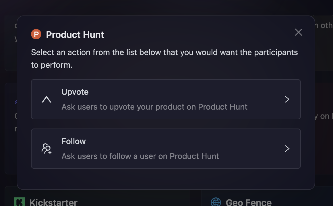 Product Hunt Task Options