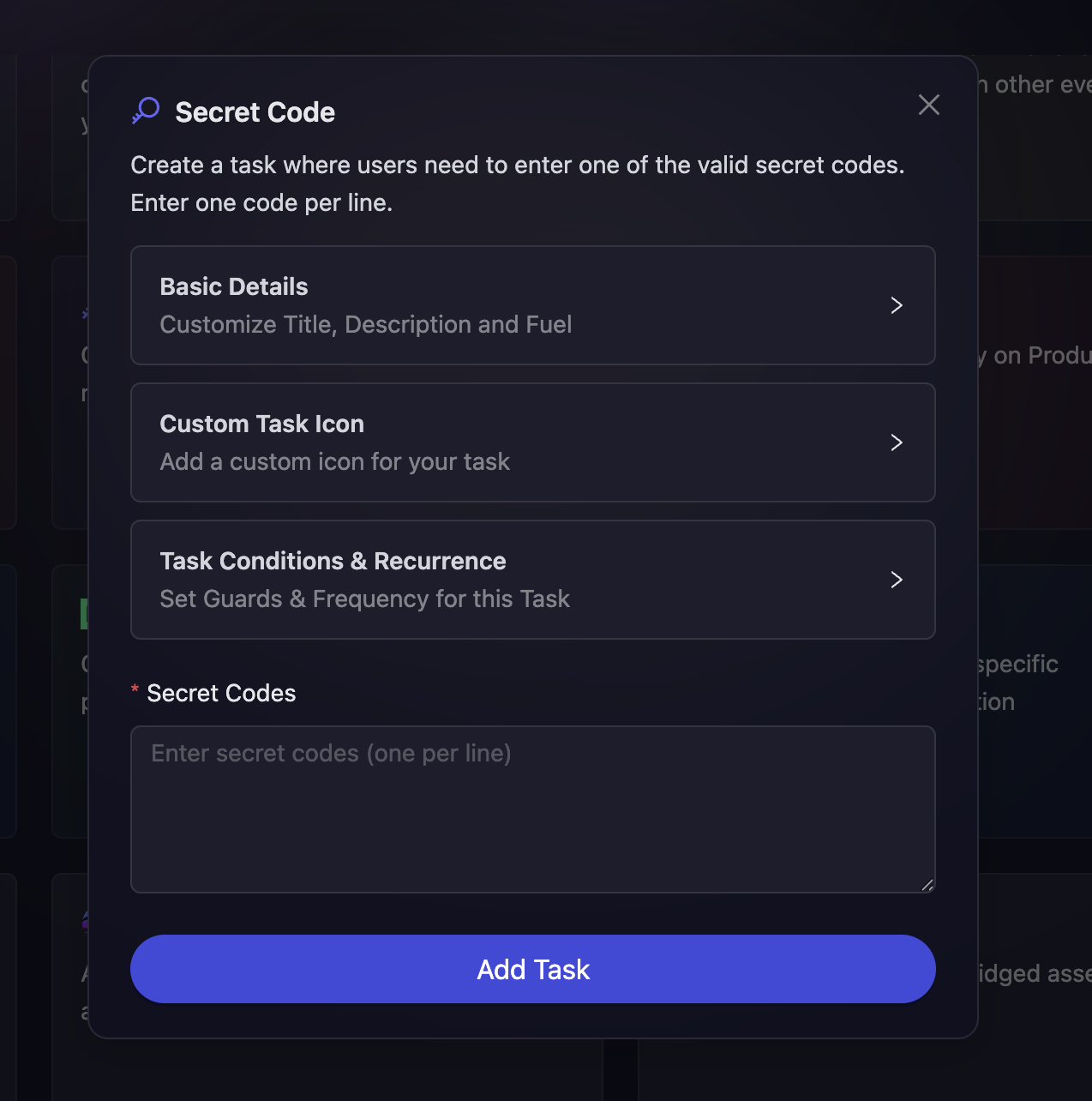 Secret Code Task Configuration
