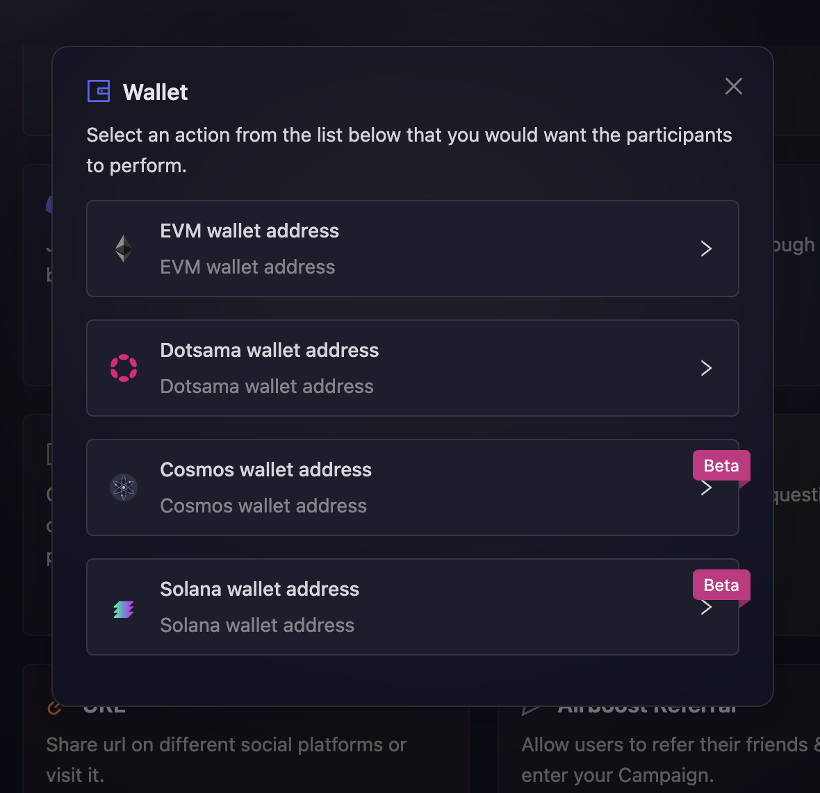 Wallet Task Options