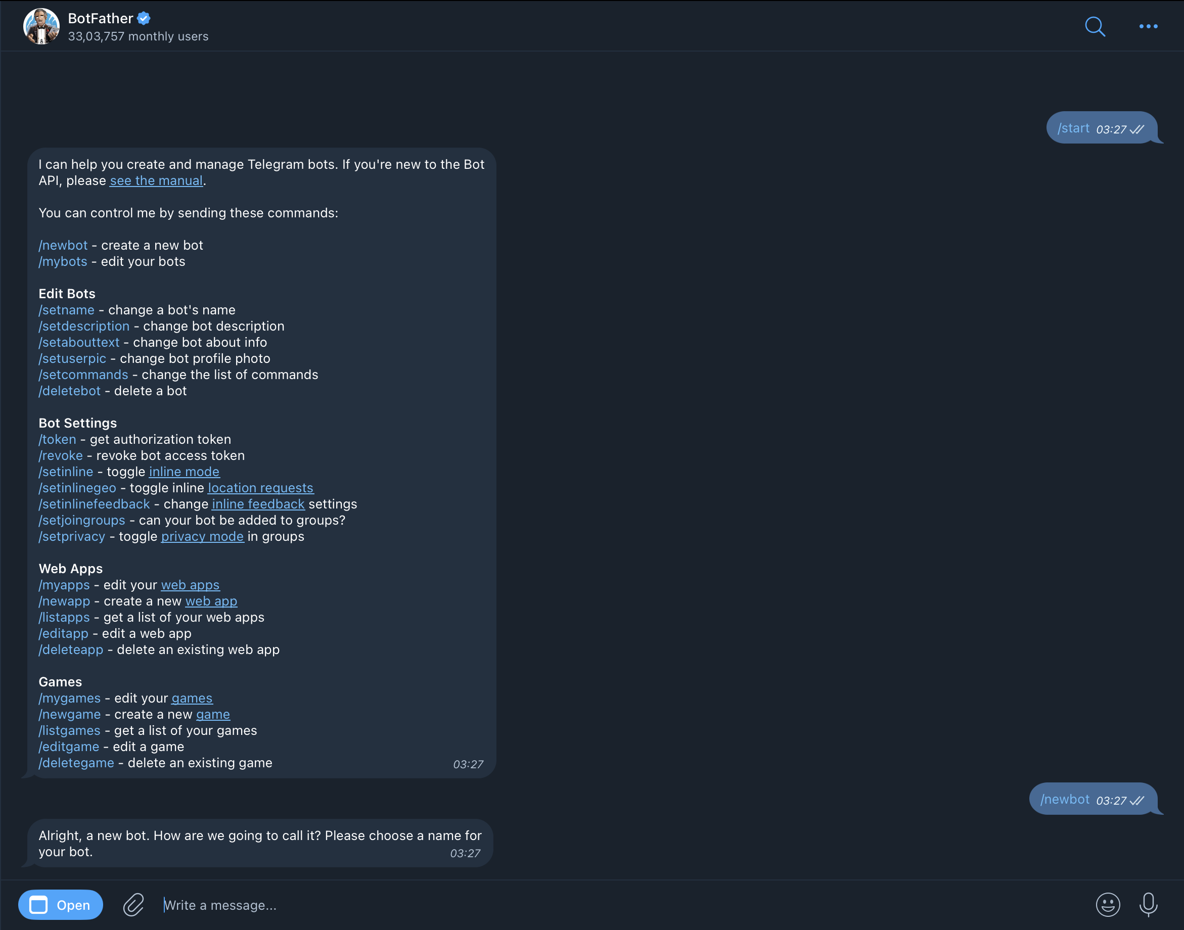 BotFather Bot Creation Command