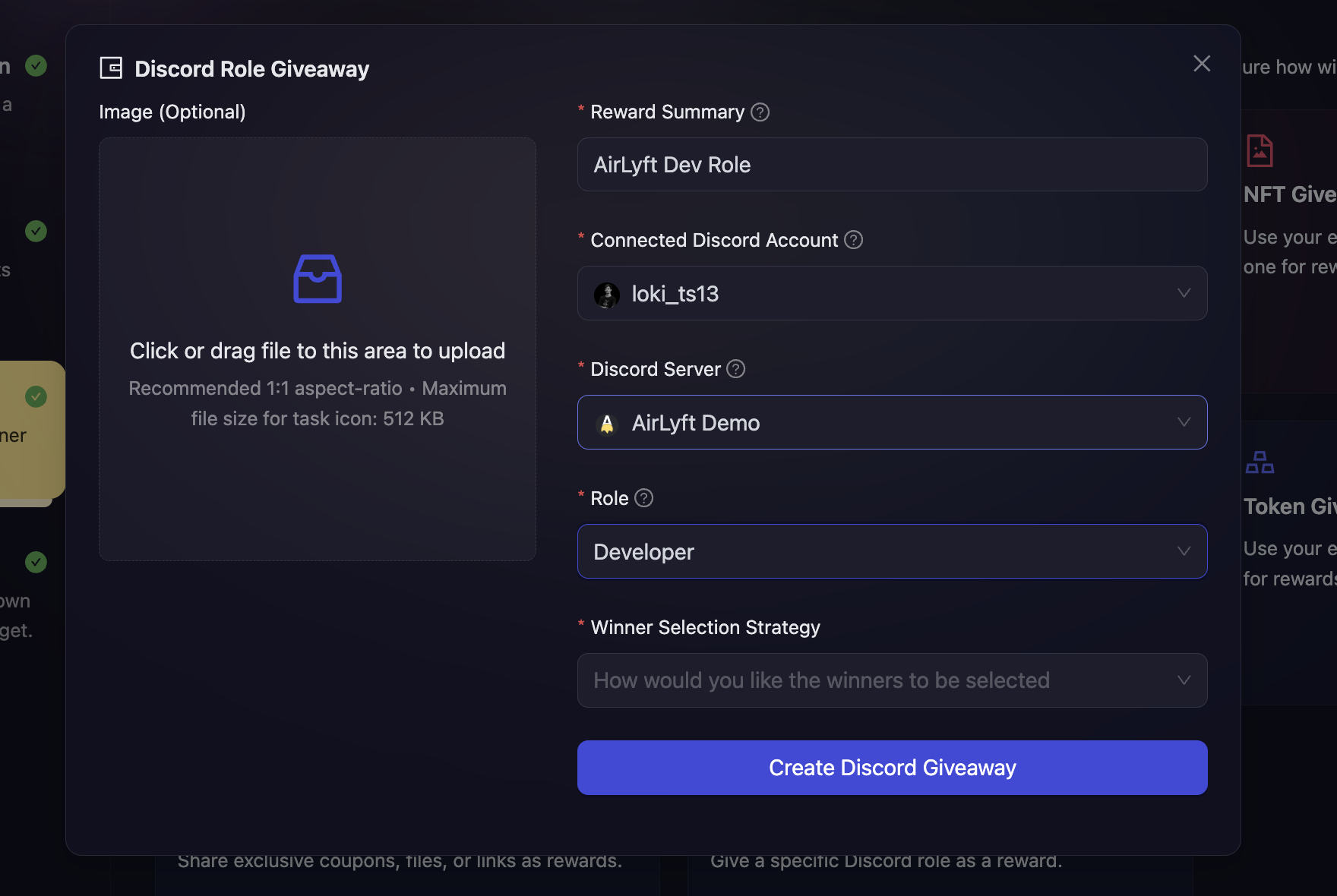 Discord Role Giveaway Creation