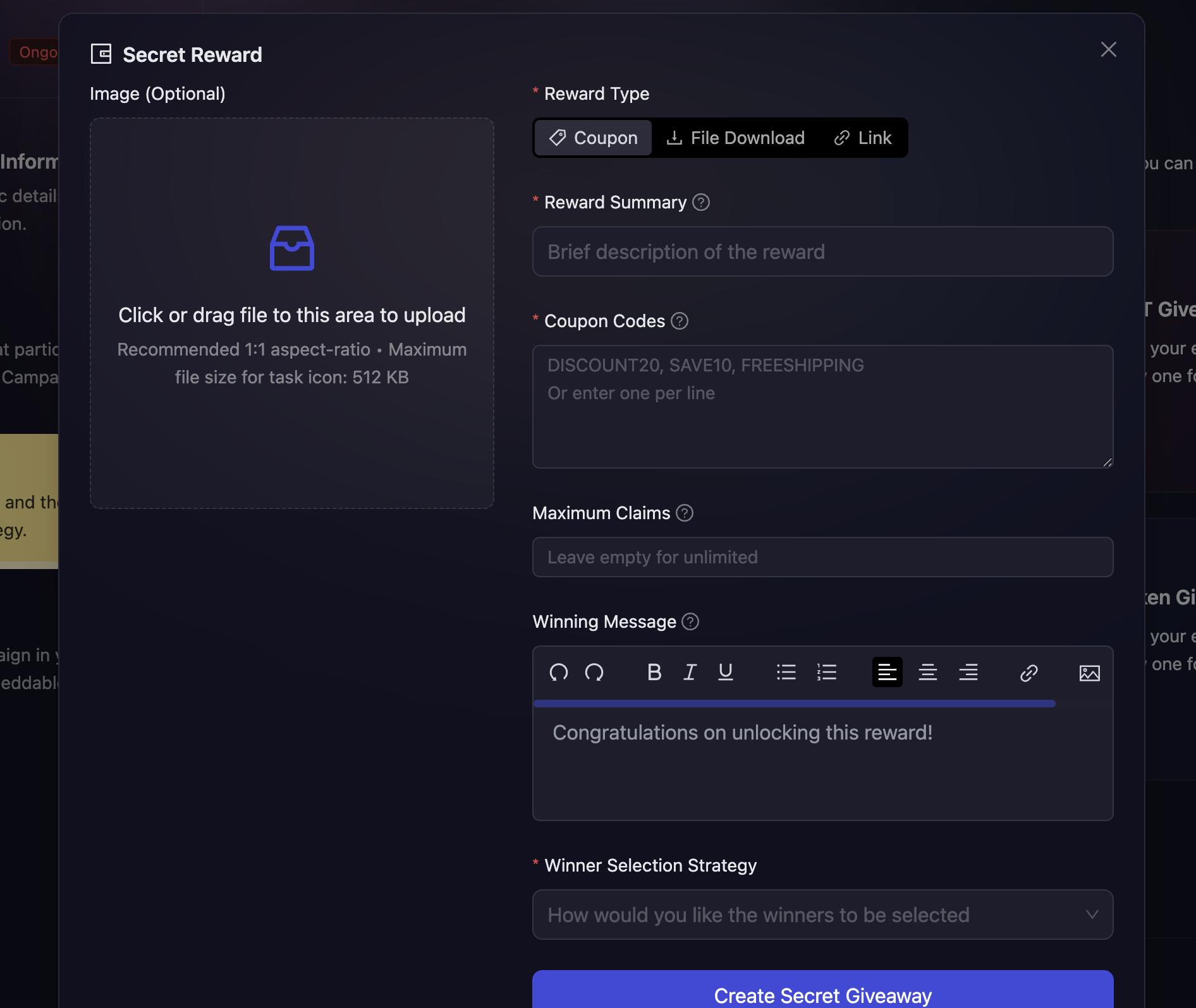 Secret Rewards Configuration