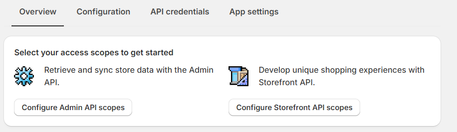 Detailed view of Shopify API Scopes configuration