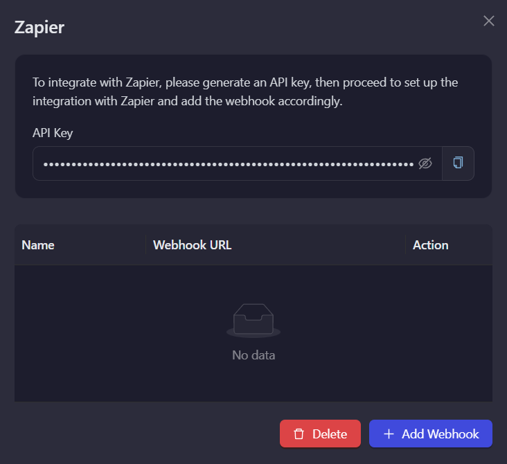 Zapier add webhook